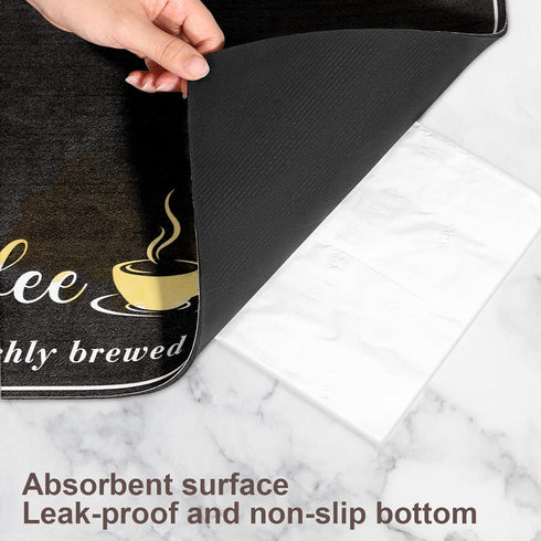 Coffee Mat, Absorbent Dish Drying Mat for Kitchen Counter, Fashionable Coffee Bar Accessories, 12"x 20" Black