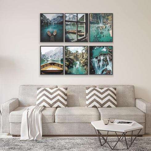 HoozGee Nature Landscape Wall Art Prints, Mountain Decor Canvas Posters, Lake Boat Photography Art for Home Bedroom