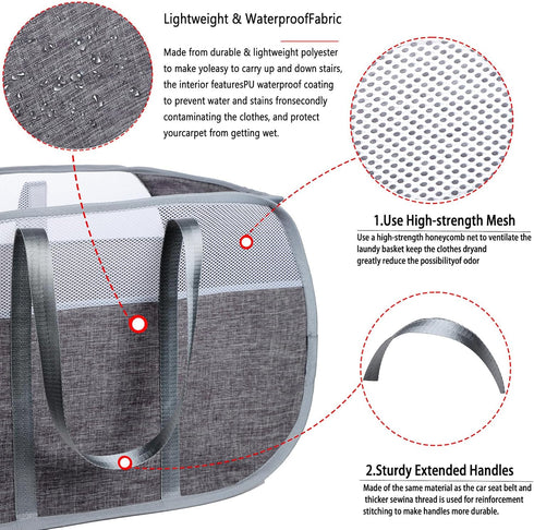 Pop-Up Laundry Basket with Durable Handles, Collapsible Mesh Laundry Hamper, Cationic Gray