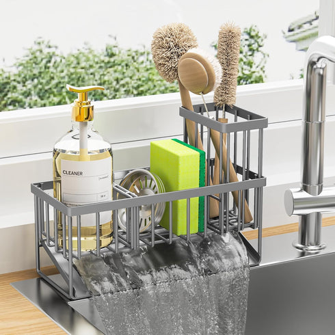 Cisily Sink Caddy Organzier with High Brush Holder, Sponge Holder for Sink,
