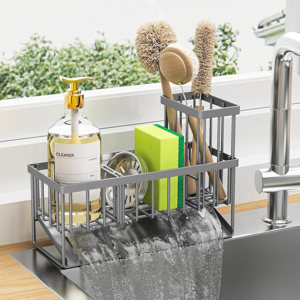 Cisily Sink Caddy Organzier with High Brush Holder, Sponge Holder for Sink,
