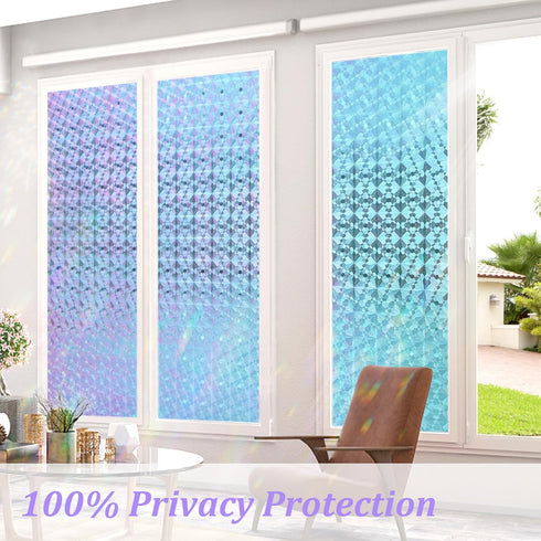 Windimiley Stained Glass Window Privacy Film - 3D Rainbow Diamond Prism Decorative Holographic Stickers
