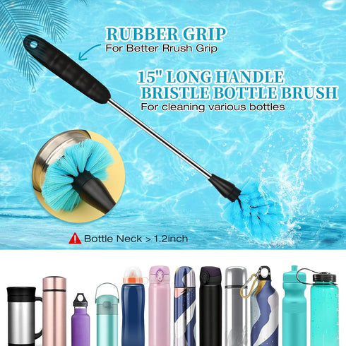 6 Pack Bottle Brush Narrow Neck Cleaning Set, Long Handle Stainless Steel Water Bottle Cleaner Brush for Washing Beer Bottle, Wine Decanter, Cup, Pipes Sinks, Straw, Cup Cover. by AnDock