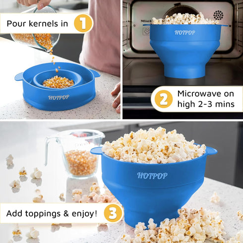 Popco Silicone Popcorn Maker - Microwave Popcorn Popper with Handles, 15-Cup Capacity - Light Blue