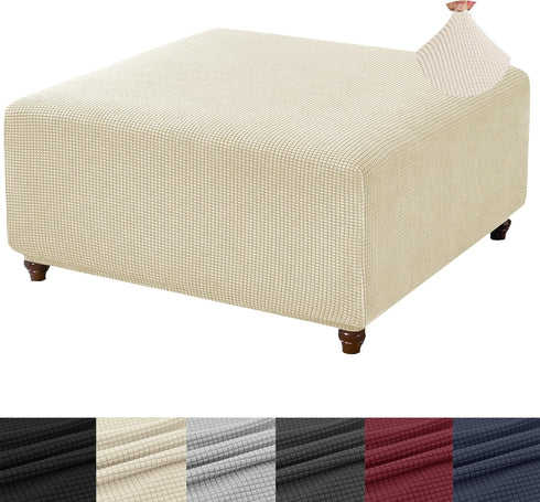 ANWUCHEN Ottoman Cover - High Stretch Knitted Jacquard Fabric, Medium Beige, Square, Furniture