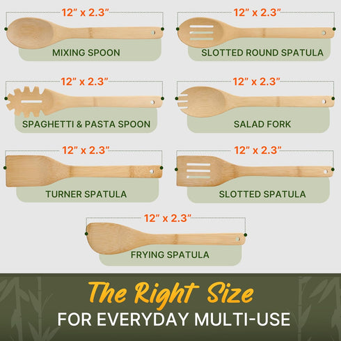 Bamboo Wooden Spoons for Cooking 7 PCs Wooden Cooking Utensils for Nonstick Cookware Wooden Utensil Set Easy to Clean, Sturdy, Lightweight & Heat Resistant