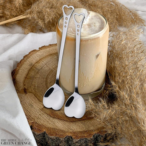 Heart Shaped Tea Spoons - Set of 6 Cute Stainless Steel Dessert Spoons, Mini Ice Cream Spoons