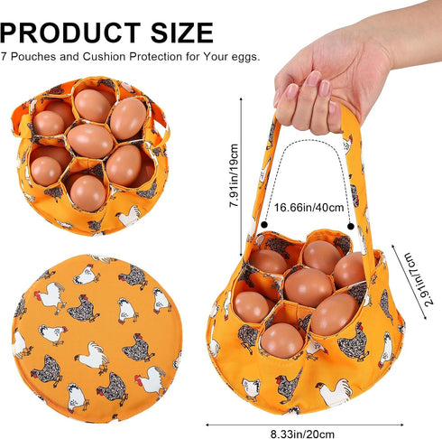 7 Egg Collecting Basket, Canvas Egg Basket for Gathering with Pouches for Chicken, Duck, Goose, Bird, Various Poultry