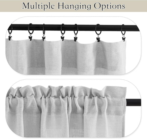 RYB HOME Semi Sheer Valance Curtains, 36 x 63 inches, 2 Panels, Dove Grey, Linen Texture Wave Fabric for Light