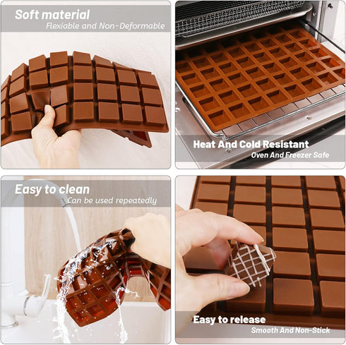 Sakolla Square Chocolate Mold, 80 Cavities Silicone Molds for Chocolate, Caramel, Ice Cube, Jelly, Gummy (Coffee)