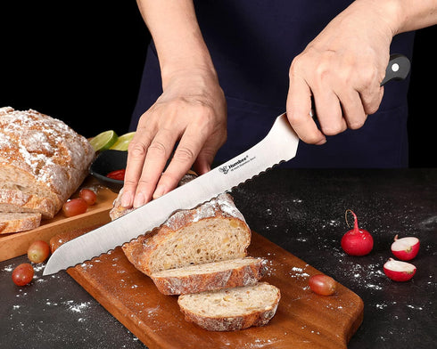 10 inch Offset Bread Knife, Serrated Knife with Wave Edge Blade