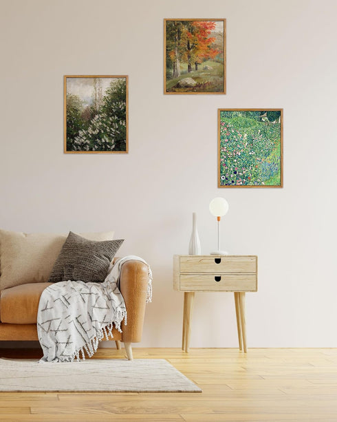 UPWOIGH Framed Wall Art, Autumn Tree Oil Painting Canvas Poster, Vintage Fall Landscape Rustic Print for Living Room
