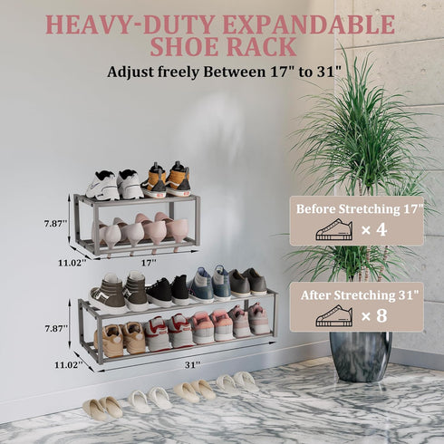 17"-31" 8 2 Closet Expandable Wall Mounted Shoe Rack, Adjustable Hanging Shoe Rack Holds Pairs, Heavy Duty Metal Shoe