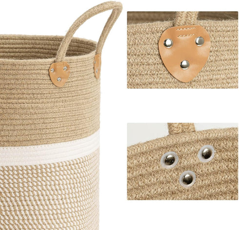 CHICVITA Extra Large Woven Storage Basket with Handles, Laundry Basket Toy Towels Jute Blanket Basket, 16" x 16"