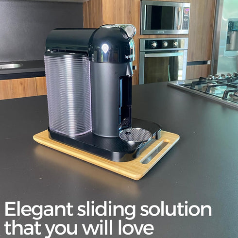 Ibyx Elegant Sliding Tray for Coffee Maker & Heavy Kitchen Appliances - Sturdy, Brown, Large (12” x 16”)