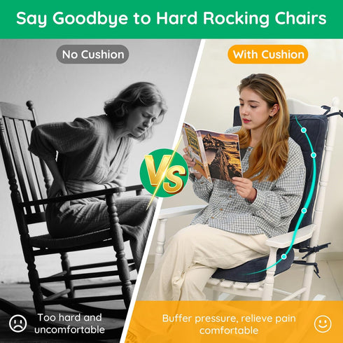 Vicatiful Set Rocking Chair Cushion - Non-Slip Thick Rocking Chair Pad Indoor with Ties High-Back Rocker Cushion