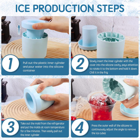 New Cylinder Silicone Ice Cube Mold, 3D Ice Cubes Maker, Easy-Release Press-Type Decompress Ice Lattice