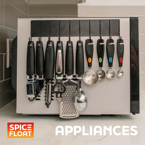 4 1 (3.94" 12.2" 3.15") Houseify SPICE FLOAT Magnetic Spice Organizer Racks - Premium Metal Racks + Hanging Hook Bar