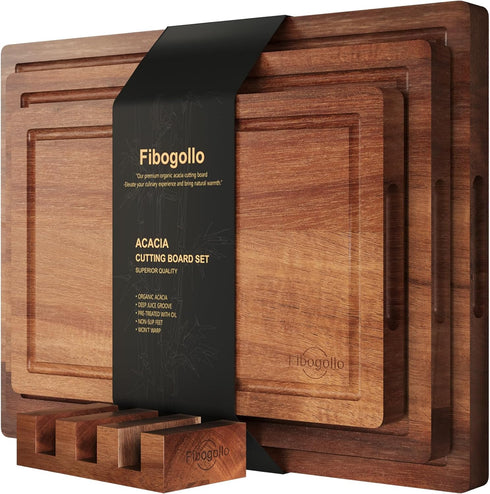 Fibogollo Acacia Wood Cutting Boards for Kitchen(Set of 3),Wooden Chopping Boards Set