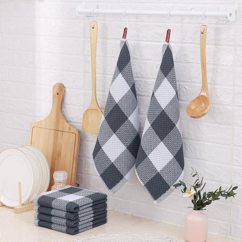 Homaxy 100% Cotton Waffle Weave Check Plaid Dish Cloths, 12 x 12 Inches, 6-Pack Super Soft & Absorbent Dish Towels