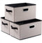 PRANDOM 3-Pack Foldable Storage Bins for Closet, Decorative Fabric Storage Baskets with Leather/Metal Handles, Light