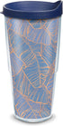 Tervis 24oz Navy Banana Palms Double Walled Insulated Tumbler Travel Cup, Keeps Drinks Cold & Hot, Clear