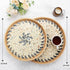 14" Terrekraft Large Rattan Serving Tray with Mother of Pearl, Round Coffee Table Tray Decor, Boho Decorative