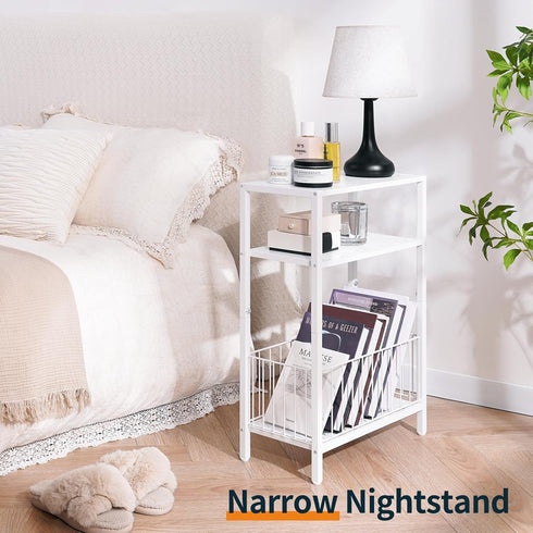 3 Yoobure Narrow Side Table with Storage Basket, Small End Table for Small Spaces, Skinny Side Tables Living Room