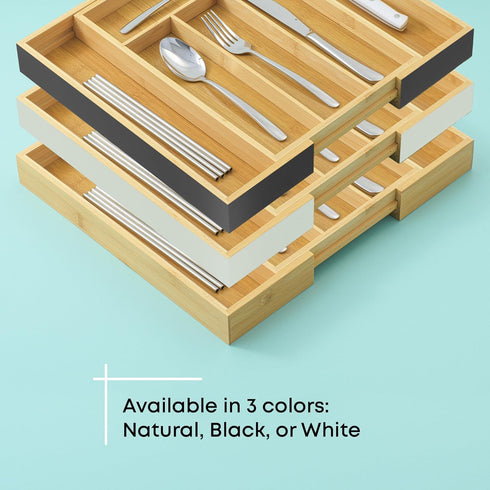JoyJolt Bamboo Expandable Drawer Organizer for Kitchen Utensils, Adjustable Cutlery Tray with 4-6 Slots