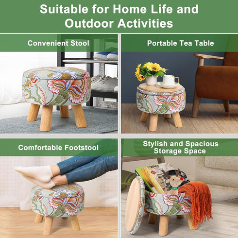 12.7 10.6 Round Storage Ottoman with Reversible Tray Lid, "W x "H Upholstered Footrest Pouf with Anti-slip