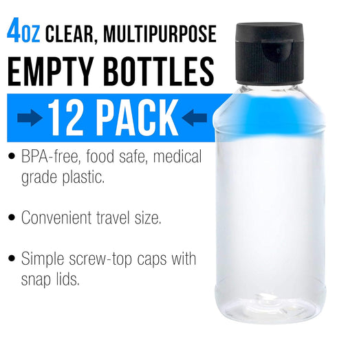 4 (Pack 12) U.S. Art Supply ounce Squeeze PET Plastic Bottles with Flip Cap - BPA-free, food safe, medical grade