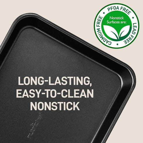 NutriChef Non-Stick Baking Sheet Pan Set, 2-Piece Premium Large & Medium Size Baking Trays, Stackable & Durable, Black