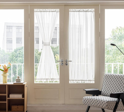 Aquazolax White Sheer Rod Pocket Curtains, 72" Long, Light Filtering Voile, 1 Panel, 25" Wide, Tieback Included