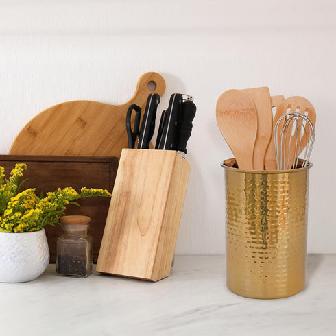 Darware Hammered Gold Kitchen Utensil Holder, 7-Inch Tool Caddy for Wooden Spoons, Spatulas, & More