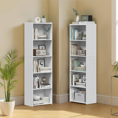 5-Tier ZENY Shelf Bookcase, Freestanding Wood Storage Display Open Bookshelf for Home Office, White