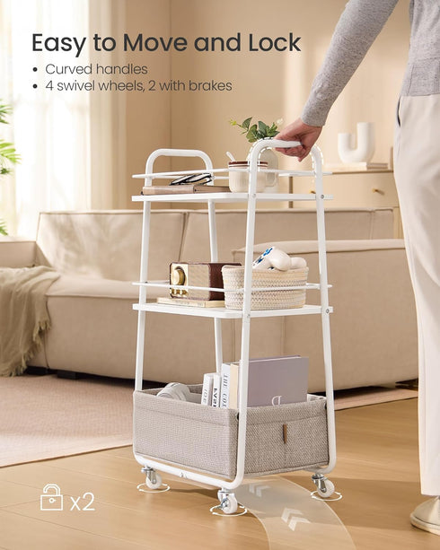 3-Tier ULRC001WB01 VASAGLE LILEA Collection - Storage Cart with Fabric Basket, Rolling Utility Cart with Wheels