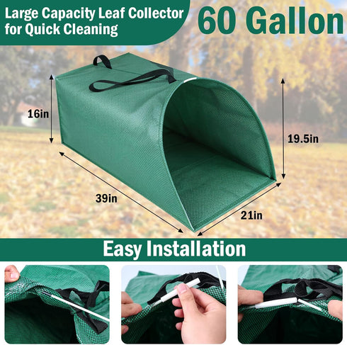 VICAMB 60 Gallon Leaf Collector,Collapsible Lawn & Leaf Bag,Heavy Leaves Pick up Tool Reusable Yard Waste Bags,Large