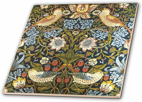 3dRose Ceramic Tile William Morris Strawberry Thief Pattern, 6-Inch (ct_219390_2), Multicolor