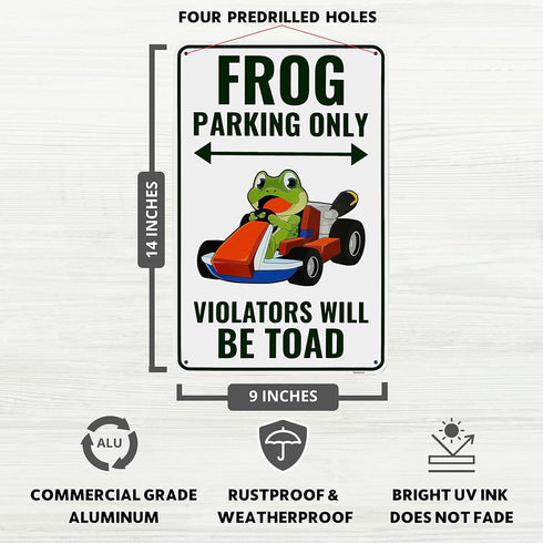 Venicor Frog Parking Sign Decor - 9 x 14 Inches Aluminum, Cute Gifts for Frog Lovers, Room Decorations