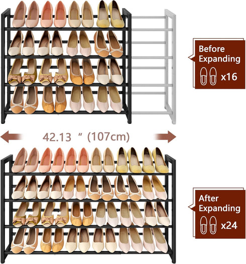 4-Tier Closet FAVOOSTY Expandable Shoe Rack, Adjustable Shoe Shelf Storage Organizer Space Saving Metal Free Standing