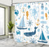 Ambesonne Nautical Shower Curtain, Blue Orange Pastel Composition of Lighthouse Sailboat Fish Shells Octopus, 69" W x