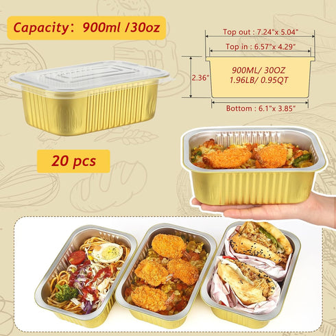LNYZQUS 30oz Aluminum Pans, 20 Pack Foil Baking Tins with Lids, 7"x5" Disposable Cake Tin