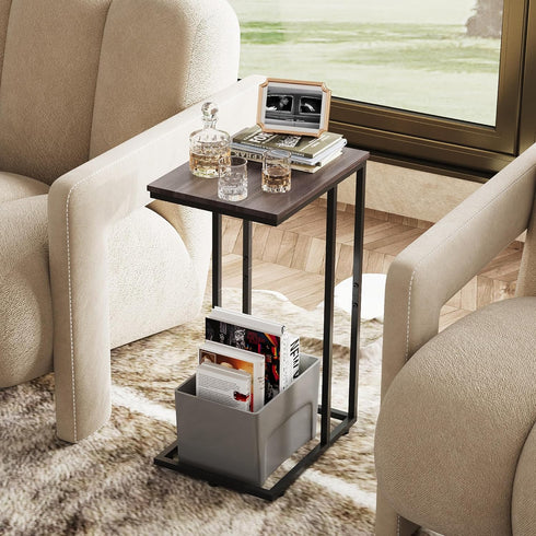 WLIVE Small Side Table, C Shaped End Table for Couch, Sofa and Bed, Tv Tray Table That Slides Under for Living Room