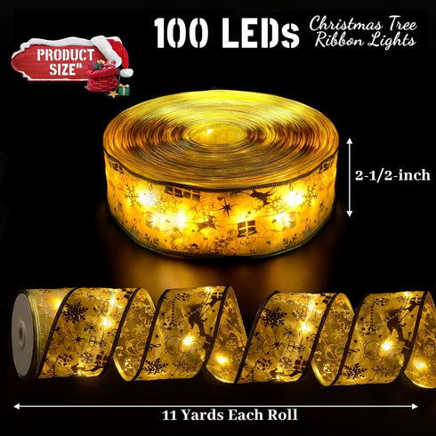 Vimorg 2.5Inch 33Ft 100 8 Christmas Decorations, x Led Christmas Tree Ribbon Lights with Remote Control, Battery