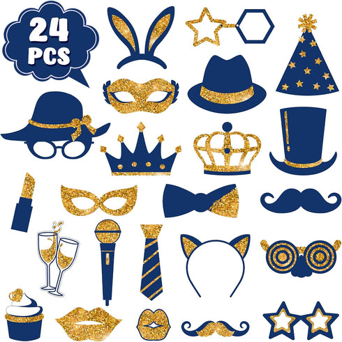 Zonon 24 Pieces Funny Photo Booth Props for Birthday, Graduation, Weddings, Prom, Disco, Mardi Gras Party Supplies,