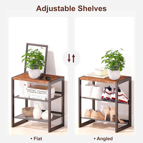CHEMPFR 3-Tier Entryway/Closet/Dorm 16.5x11.8x19.8 Inches Narrow Shoe Rack, Slim Space-Saving Shelf with Decorative