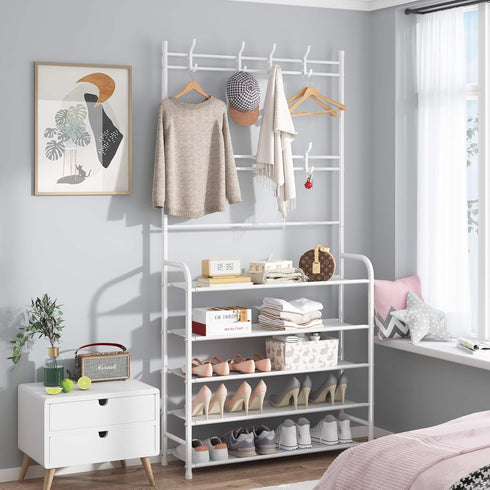 Rack,3-in-1 5-Tier 8 hooks,20-25 UDEAR Entryway Coat Hall Tree Multifunctional Storage Shelf with Shoe Bench and Pairs