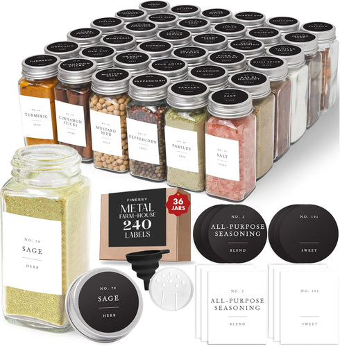 Glass Spice Jars with Labels with Metal Lids and Shakers Farmhouse 36