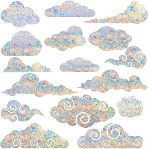 STICKERGURU 16 Pieces Cloud Window Clings - Non Adhesive Vinyl Decals to Save Birds from Collisions, Rainbow