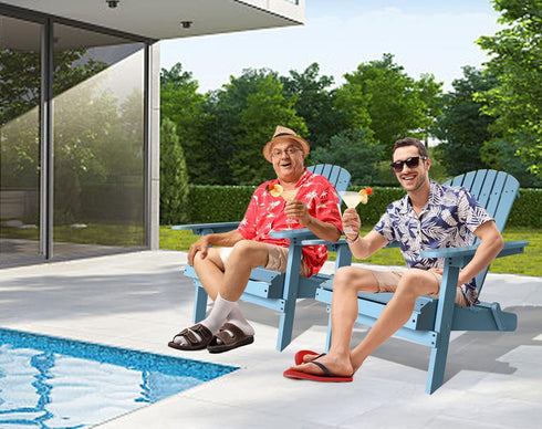 Set, 250 Lbs Folding Adirondack Chairs Solid Wood Outdoor Chairs with Wide Armrests, Turquoise Grey, Capacity